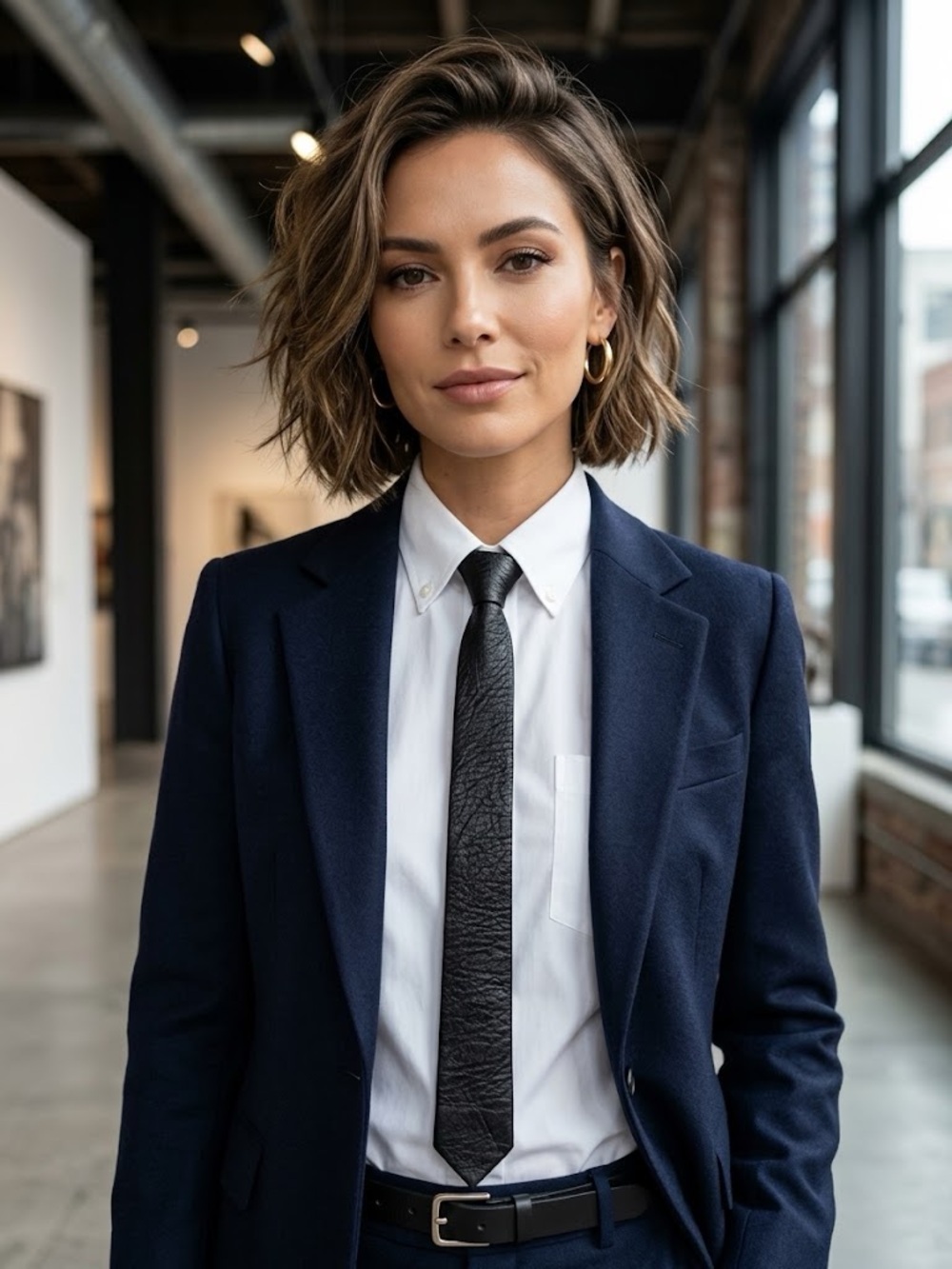 Vintage Black Leather Skinny Tie